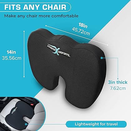 Xtreme Comforts Seat Cushion, Office Chair Cushions - Pack of 1 Padded Foam Cushion w/Handle for Desk, Wheelchair & Car Use - Back Support Pillow for Chair