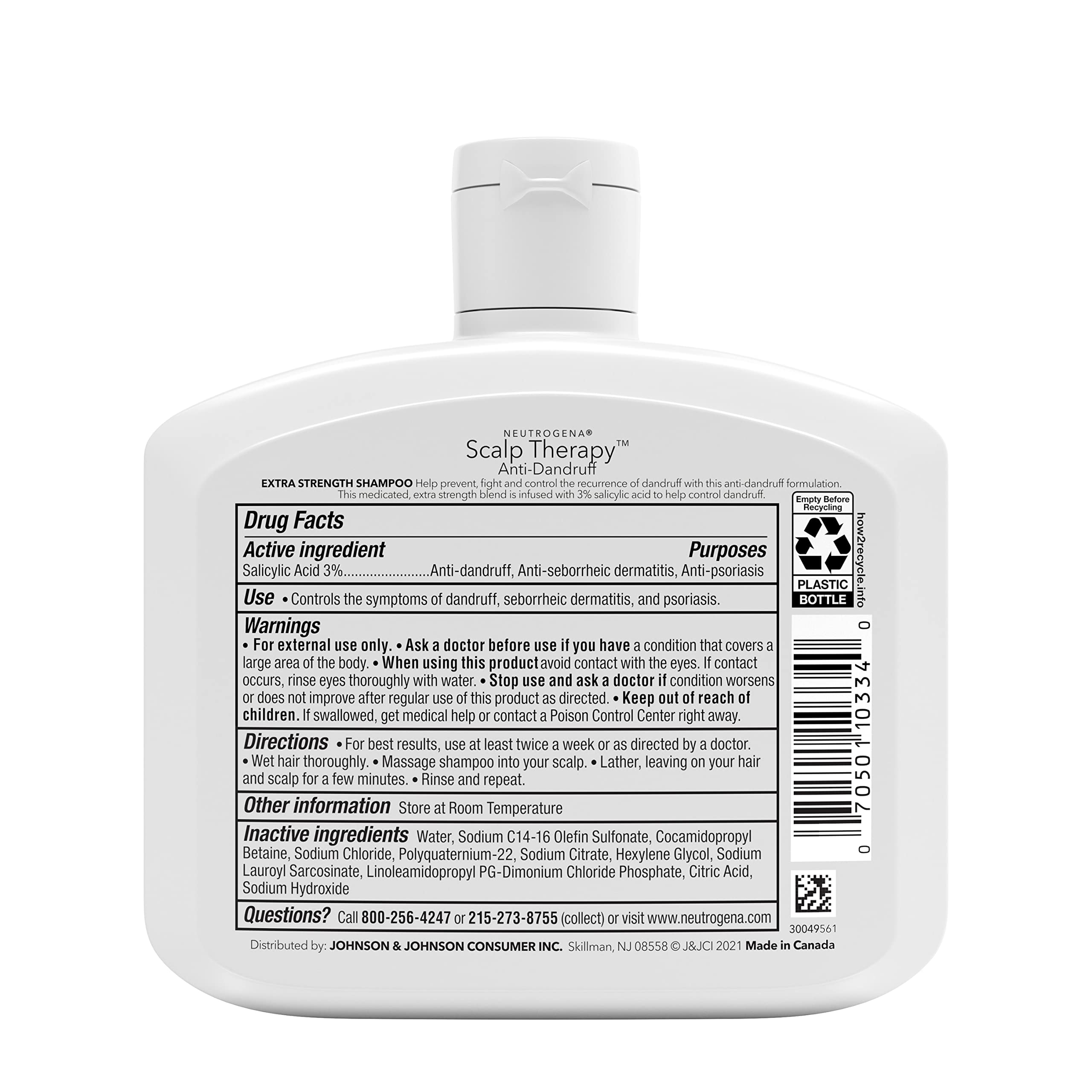 Neutrogena Scalp Therapy Anti-Dandruff Shampoo Extra Strength, with 3% salicylic acid, Fragrance Free, 12 fl oz