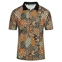 PJ PAUL JONES Mens Flower Polo Shirts Vintage Print Casual Tee Shirts for Summer