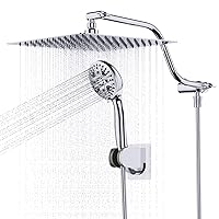 All Metal Rain Shower Head 12 Inch High Pressure Shower Head with Handheld Spray Combo with Adjustable Shower Extension Arm, 7-Spray, 3-Way Dual Shower Head Chrome