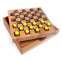 Logica Puzzles Art. Checkers - Board Gamein Fine Wood - Strategy Game for 2 Players - Travel Version