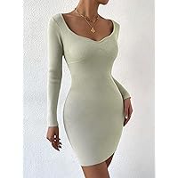 TLULY Sweater Dress for Women Sweetheart Neck Ribbed Knit Sweater Dress Sweater Dress for Women (Color : Mint Green, Size : Small)