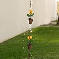 Alpine Corporation QES146HH Metal Hanging Sunflower Pot Catcher RAIN Chain, Multicolor