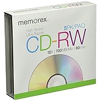 Memorex 32020022409 8x-12x CD-RW Media (5-Pack with Slim Jewel Cases)