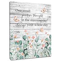 ECOTOB Floral Leaf Wall Art, Sage Green Eucalyptus Leaves and Pink Flowers Butterflies on Farmhouse Rustic Board Canvas Wall Art, Inspirational Quotes Abstract Wall Art for Living Room Bedroom