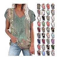 Womens Summer Tops 2024 Casual Tummy Coverage Dressy Tunic Short Sleeve Shirts Ladies Cute Comfy V Neck Petite Blouses