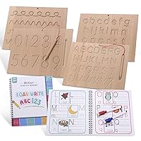 Montessori Wooden Alphabet & Numbers Tracing Board w/Dry Erase Book Bonus | Wood Letter Tracing- 2 Double-Sided Boards - for Toddlers and Preschool