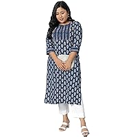 Janasya XL LOVE Indian Women's Plus Size Blue Cotton Kurta