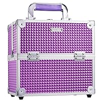 Makeup Train Case Cosmetic Box Organizer Storage Portable 4 Trays Jewelry Storage Organizer with Lockable Dividers for Makeup Artist, Crafter, Makeup Tools Traveling Makeup Case Purple