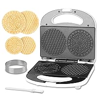 Mini Pizzelle Maker Machine with a 3'' Cutter, Mini Stroopwafel Iron, Bake 2 x 4'' Pizzelles or 3'' Stroopwafels, Excellent for Holiday, Party, Dessert Treat Making & More