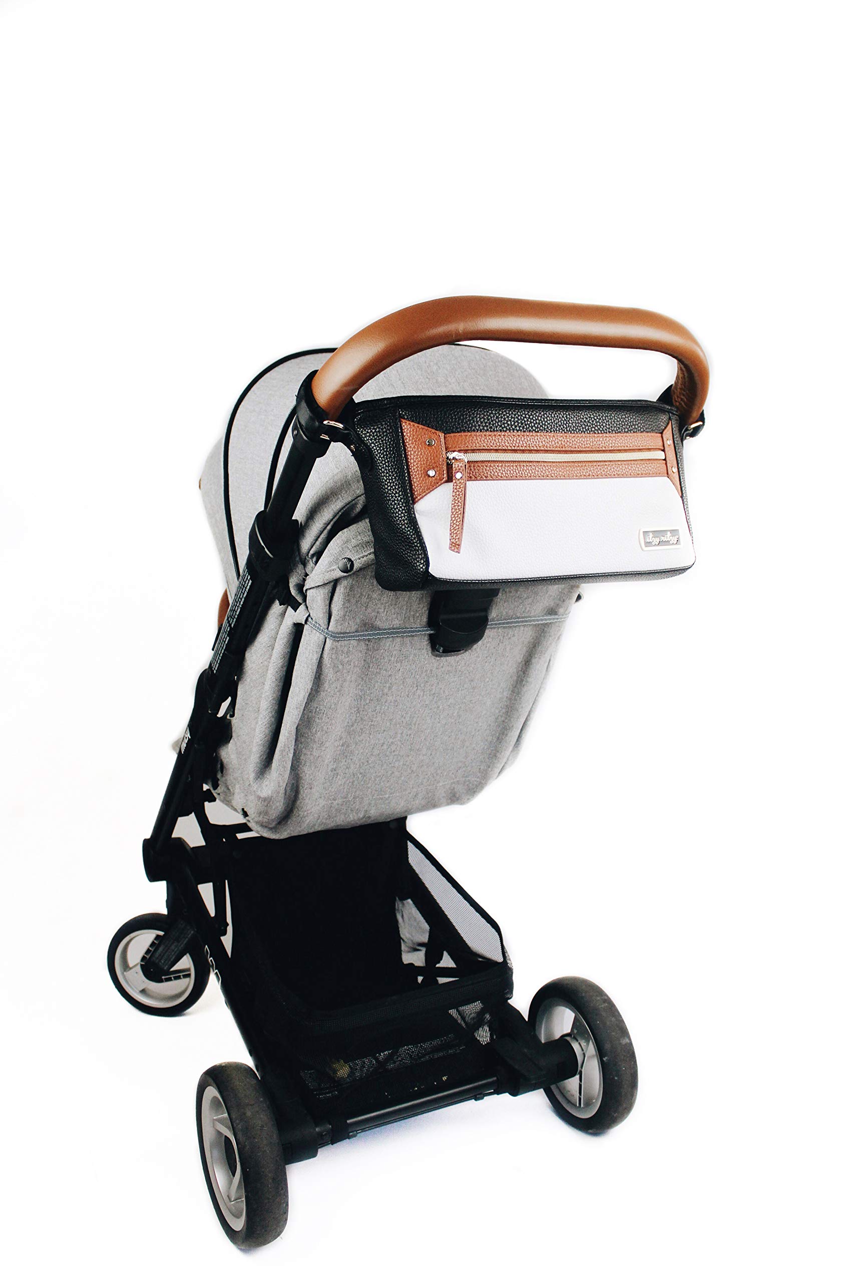 Itzy Ritzy Adjustable Stroller Caddy / Organizer Featuring Two Built-in Front Zippered Pocket and Adjustable Straps to Fit Nearly Any Stroller, Coffee and Cream