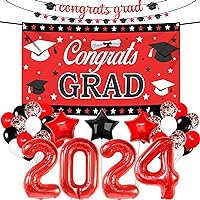 KatchOn, XtraLarge Congrats Grad Banner Red - Pack of 42 | Congrats Grad Banner for Graduation Decorations Class of 2024 | Red and Black Graduation Decorations Class of 2024
