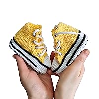 Handmade Newborn Yellow Booties, Organic Cotton/Wool Crochet Baby Sneakers - Natural Knit Canvas Socks, Cozy Woolen Slippers