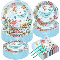 gisgfim 50 Guests Under the Sea Party Decorations Plates and Napkins Ocean Animals Birthday Party Paper Plates Napkins Tableware Set Underwater Sea Life Party Supplies for Birthday Baby Shower 200Pcs