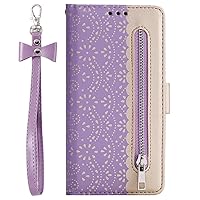 XYX Wallet Case for Samsung Galaxy S20 FE 5G, Lace Splice Flower Pu Leather Flip Zipper Phone Case with Wrist Strap Card Slot Holder Kickstand for Women Girls, Purple