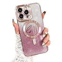 Fiyart Compatible with iPhone 13 Pro Case,Compatible with MagSafe Love Heart Plating Camera Protection Clear Phone Case, Magnetic Glitter for Women Girls Shockproof Back Bumper 6.1