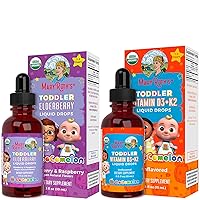 MaryRuth Organics USDA Organic Cocomelon Elderberry Syrup for Toddlers & Cocomelon Vitamin D3 K2 Liquid Drops for Toddler Bundle, Immune Support, Calcium Absorption, Strong Bones, Vegan, Gluten Free