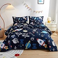 beeweed 2 Piece Kid Comforter Set Twin Size, Space Rocket Bedding Set for Teen Boys Girls