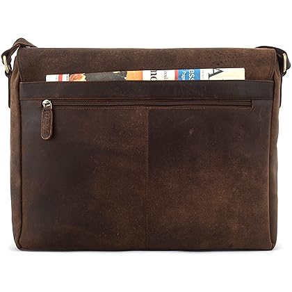 LEABAGS Leather Messenger Bag for Men Women - Briefcase genuine buffalo leather Oxford - Laptop Bag Crossbody Work College