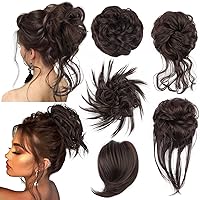 5 PCS Messy Bun Hair Piece Hair Bun Hair pieces for women Tousled Updo Messy Curly Hair Pieces Hair Extensions Ponytail Elastic Easy Scrunchies Hairpiece(6A# Dark Brown)