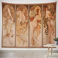 Classic Four Seasons, c. 1897 by Alphonse Maria Mucha Tapestry Wall Art Airbnb / Cafe / Office / Hotel / Bedroom Ins TikTok Twitch Live Streaming Background Home Hanging Decor, Housewarming Gift (150