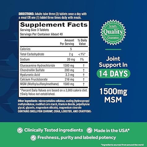 Advanced Glucosamine Chondroitin MSM Joint Support Supplement, Supports Mobility Comfort Strength Flexibility & Bone - 120 Tablets (40 servings)*