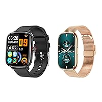 KALINCO 2 Pack Smart Watch and Fitness Tracker Bundle: P76 Rose Gold, P96 Black with Heart Rate, Blood Oxygen Monitoring