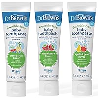Dr. Brown’s Fluoride-Free Baby Toothpaste, Infant & Toddler Oral Care, Variety 3-Pack, Apple-Pear, Strawberry, Mixed Fruit Flavors, 1.4oz/40g, 0-3 Years