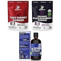 Freeze-Dried 3.5oz Tart Cherry & 5oz Black Raspberry + 3.4oz Bilberry Liquid Extract - Additive-Free Superfoods for Smoothies, Baking, & Eye Health Supplement