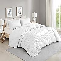 Comfort Spaces King Quilt-All Season Bedding, White Bedspread with Double Sided Stitching Design, Soft Summer Blanket Matching Shams Coverlet Kienna Collection (120