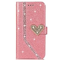 Wallet Case Compatible with Samsung Galaxy Note 20 Ultra, Bling Glitter Diamond Love Buckle PU Leather Phone Case with Card Holder Flip Cover (Pink)