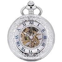 SIBOSUN Mechanical Pocket Watch for Men Antique Pocket Watch with Chain Steampunk Skeleton Mens Pocket Watches with Gift Box