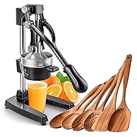 Zulay Cast-Iron Orange Juice Squeezer, Professional Citrus Juicer and 6 Piece Wooden Spoons for Cooking