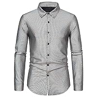 Men's Fashion Square Hot Gold Printed Shirt Tops Button-Down Shirts Casual Long Sleeved Shirt