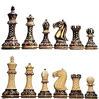 3.5" Fierce Knight Weighted Golden Rosewood Staunton Chess Pieces with 4 queens 