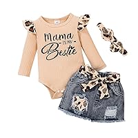 Baby Girl Clothes Newborn Long Sleeve Ruffle Romper Short Jeans Pants Leporad Headband Infant Outfits