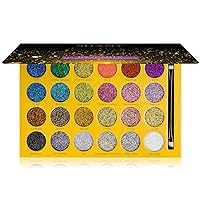 RSVParty Makeup Glitter Eyeshadow Palette - 24 Long-Lasting Pressed Glitter Pigments for Face and Body - Ultra Pigmented Glitter Makeup set with a Makeup Brush. Full Size Eyeshadow Pan.