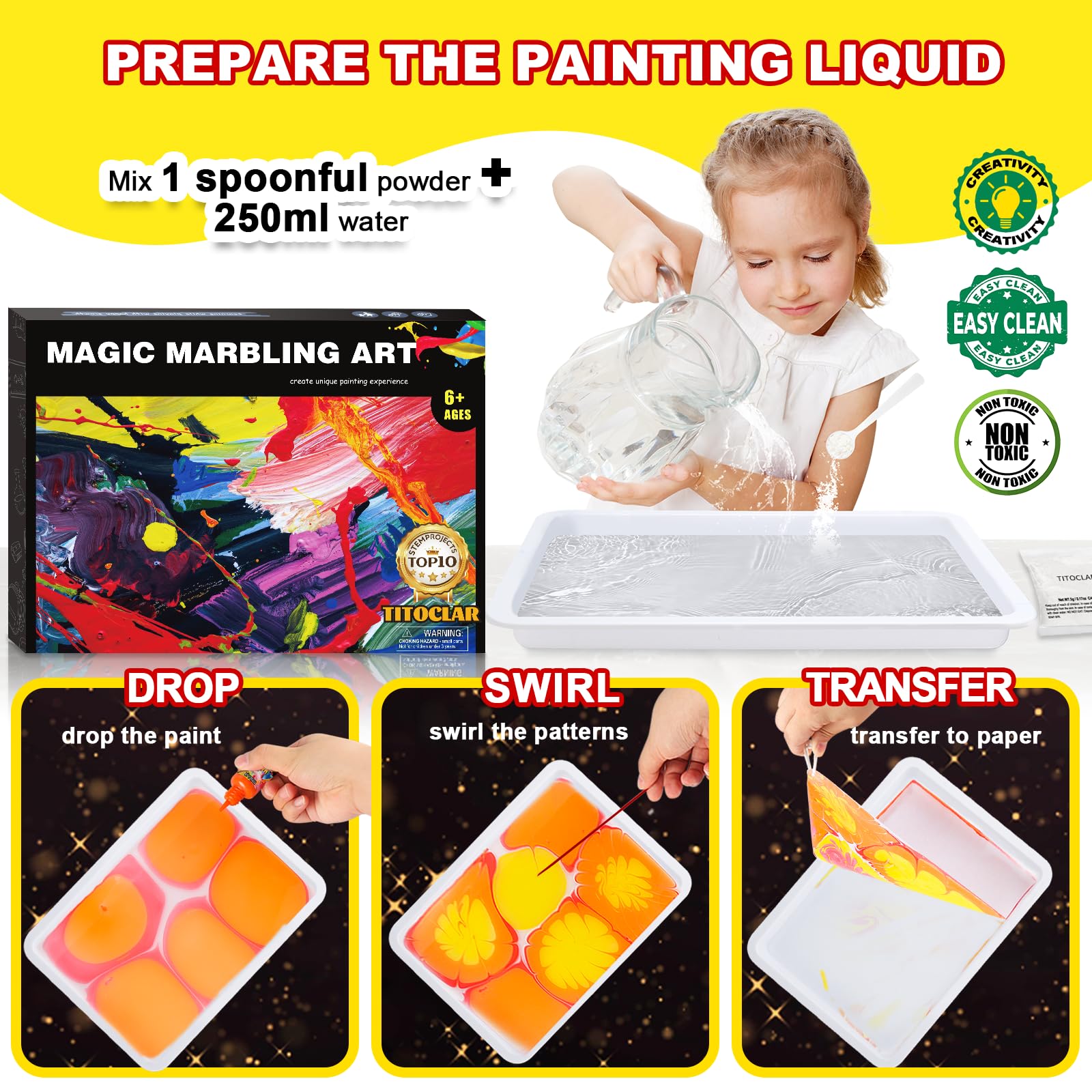 Arts & Crafts For Kids Ages 8-12 6-8,Water Marbling Paint Kit, Art Supplies-Ideal Gifts Toys For Girls Boys 4 5 6 7 8 9 10 11 12 Year Old