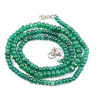 22 inch long rondelle shape smooth cut natural emerald 4-6 mm beads necklace with 925 sterling silver clasp for women, girls unisex