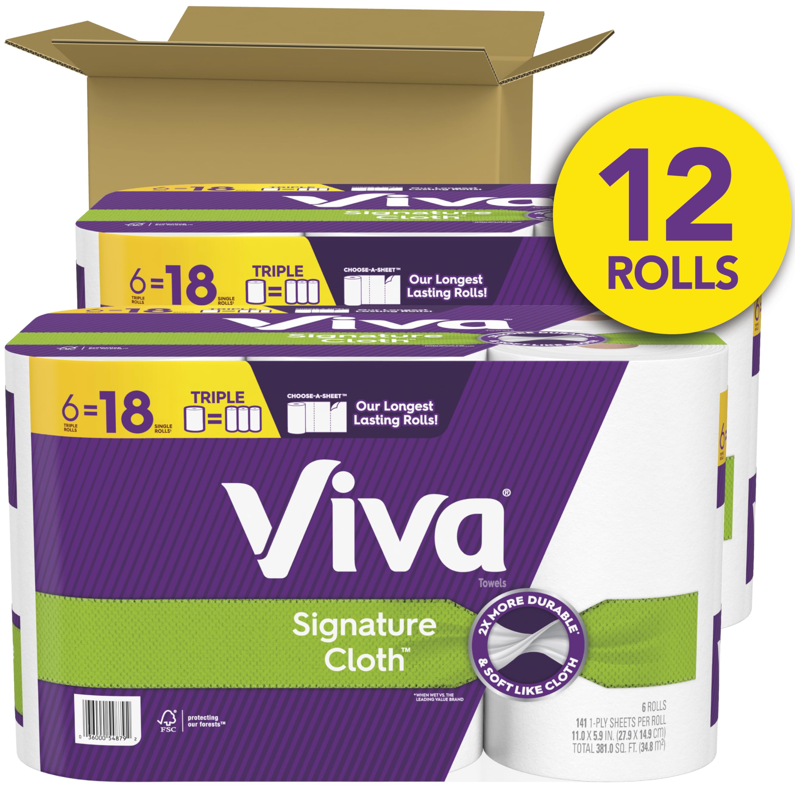 Viva Signature Cloth Paper Towels, 12 Triple Rolls, 141 Sheets per Roll