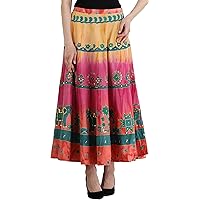 Emerglow Long Skirt with Printed Elephants and Embroidered S - Pink
