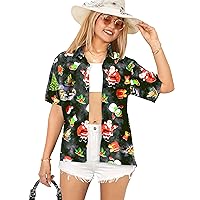 LA LEELA Women's Short Sleeve Blouse Shirt Hawaiian Tops