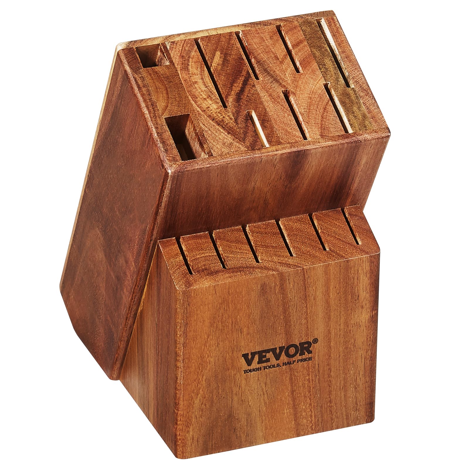 VEVOR Knife Storage Block 15 Slots, Acacia Wood Universal Knife Holders Without Knives, Large Countertop Butcher Block Knife Organizer, Multifunctional Knife Rack Stand for Easy Kitchen Storage