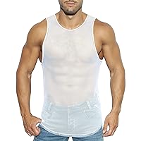 Mens Mesh Sleeveless Shirts Slim Fit Finshnet Top See Through Stretch Tank Tops Muscle Sexy Gothic Clothes