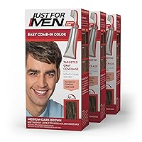 Just For Men Easy Comb-In Color Mens Hair Dye, Easy No Mix Application with Comb Applicator - Medium-Dark Brown, A-40, Pack of 3