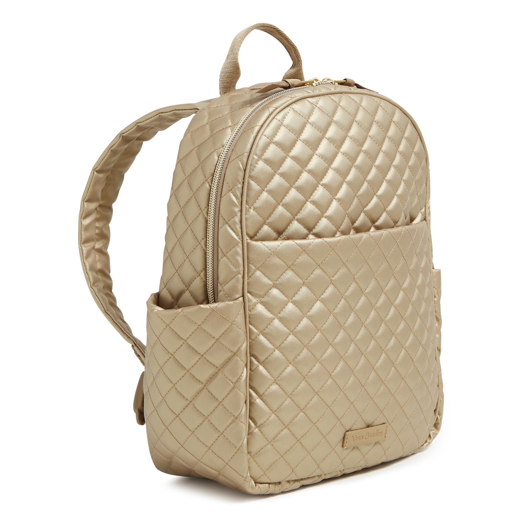 Vera Bradley Women's Cotton Small Backpack, Champagne Gold Pearl, One Size