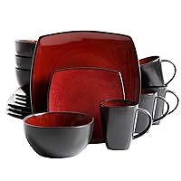 Soho Lounge Square Reactive Glaze Dinnerware Set, Red, Service for 4 (16pcs)