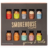 Smokehouse by Thoughtfully, Gourmet Grilling Spice Set in Mini Glass Bottles, Vegan and Vegetarian, Grill Seasoning Flavors Include Caribbean, Jamaican Jerk, Jalapeno, Montreal and More, Pack of 10