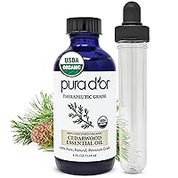 Organic Cedarwood Essential Oil (4oz with Glass Dropper) 100% Pure & Natural Therapeutic Grade for Hair,Body,Skin,Aromatherapy Diffuser,Relaxation,Massage,Relief,Odors,Home,DIY Soap