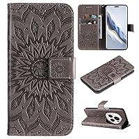Case for Honor Magic 6 Pro 5G, Premium PU Leather Magnetic Flip Wallet Case with Card Holder Cash Slot Lanyard Strap Kickstand Function Shockproof Cover (Grey)